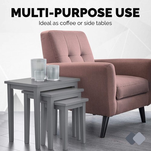 Set of 3 Solid Wood Compact Nest of Coffee Tables - 7 Colours - Picture 7 of 58