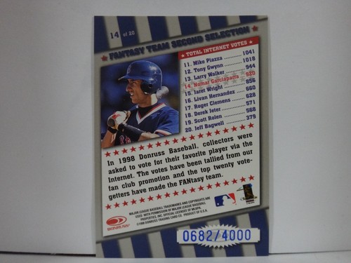 1998 Donruss Fan Club Fantasy Team Blue /4000 Nomar Garciaparra #14 - Picture 2 of 2