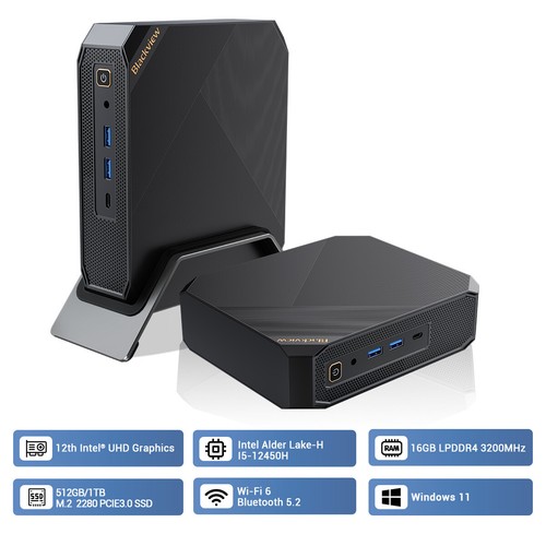 Blackview MP200 Intel i5 12e Mini PC 16Go+512Go/1To Windows 11 Pro WiFi6 4,4GHz - Afbeelding 1 van 13