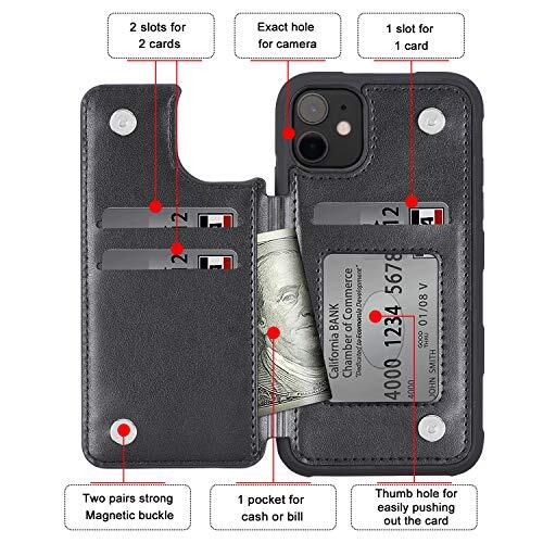 Custodia Arae per iPhone 11 PU in pelle con tasche per schede cover flip posteriore - Foto 6 di 7