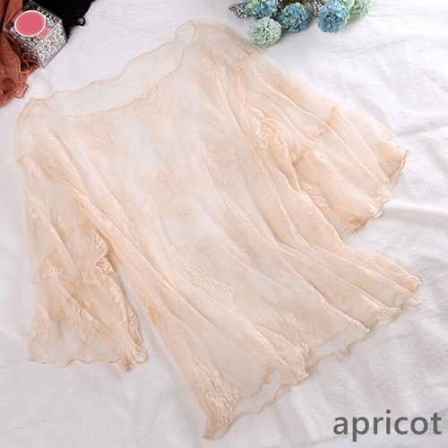 Damen durchsichtig Blumen Spitze Bluse Top T-Shirt durchsichtig ausgestellt Kurzarm Freizeit - Bild 11 von 24