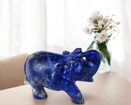 Lapis Lazuli Elephant Statue Handmade Gemstone Living Room & Gifting Decor Items - Picture 1 of 6