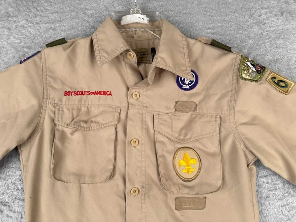 Boy Scouts of America Shirt Youth Medium Beige Short Sleeve Vented Polyester REA - Image 4 of 4