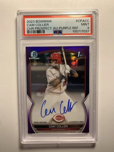 2023 Bowman CAM COLLIER 1st Chrome Purple Auto /250 PSA 9 REDS #CPA-CC RC Rookie