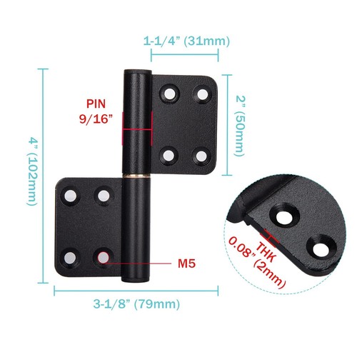6 Pcs Lift Off Hinge Black Flag Hinges 4 Inch Lift Off Hinges Removable Door ... - Foto 2 di 9