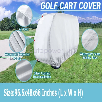SOILLAR UV Prevent Waterproof Golf Cart Cover Zipper For EZGO Club Car Yamaha silvery
