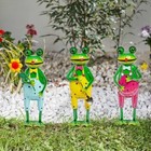 Garden Frog Stake Ornament Metal Outdoor Decoration Colourful Fun Statues 37cm