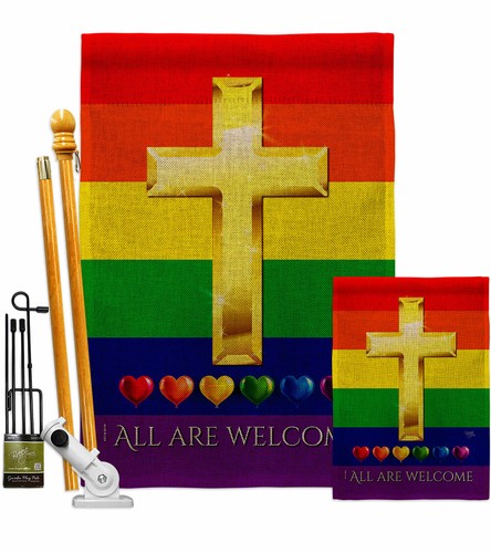 All Are Welcome Burlap Garden Flag Support Pride Decorative Gift Yard Banner - Picture 5 of 19