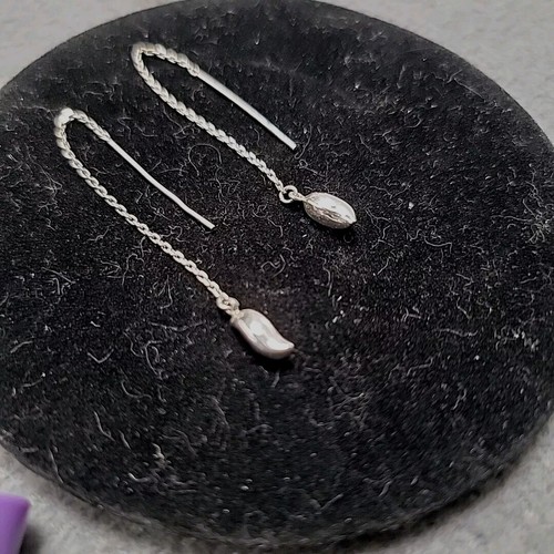 Sterling Silver Theader Earrings Dangle Chain To Teardrop 3" Marked CU 925 IN - Picture 6 of 19