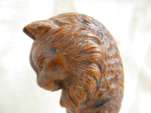 ANTIQUE CARVED WOOD WAX SEAL,CAT HEAD SHAPE,LATE 19th CENTURY. - Picture 7 of 13