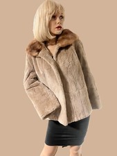 Vintage 60's 70's Tan Mink Wide Collar Short Jacket John Wanamaker Small