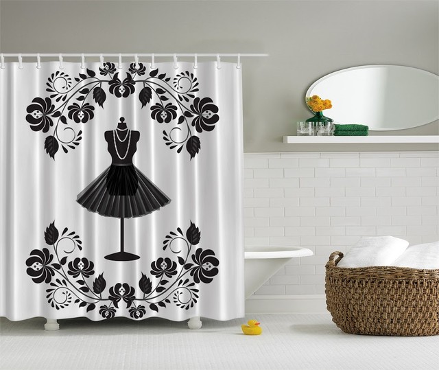 Chic Fashion Diva Black Dress Shower Curtain Glamour Vintage Bath Decor