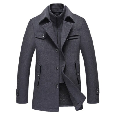 Men S Stand Collar Jacket Slim Fit Lapel Woolen Peacoat Coat Outwear Trench Warm Men S Stand Collar Jacket Slim Fit, Men S Peacoat Slim Fit Grey