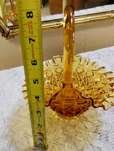 Vintage Fenton Gold Amber Diamond Panel Ruffled Edge 8" Basket - Picture 5 of 5