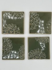 4" x 4" Handmade Ceramic tile Coaster Set of 4 with Sunflower design VTG