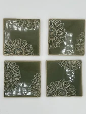 4" x 4" Handmade  Ceramic tile Coaster Set of 4 with Sunflower design VTG