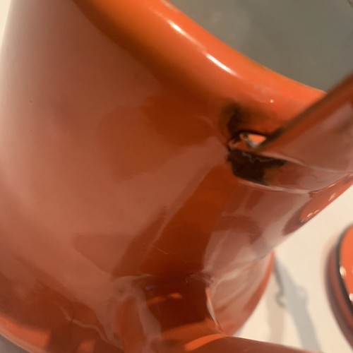 Vintage Orange Baked Enamel Ware Tea Pot Kettle by OTO Japan MOD KITCHEN - Picture 6 of 10