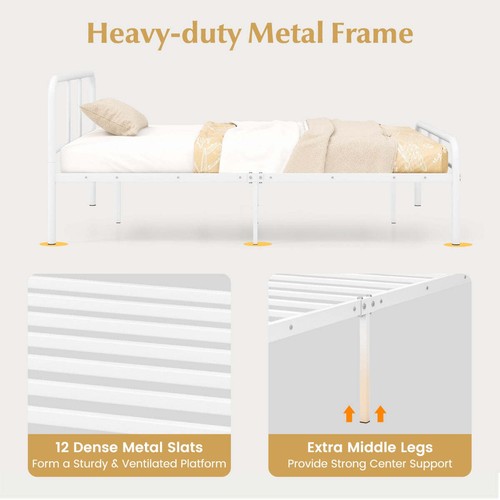 Costway Modern Metal Platform Bed with Headboard Footboard-White - Picture 5 of 7