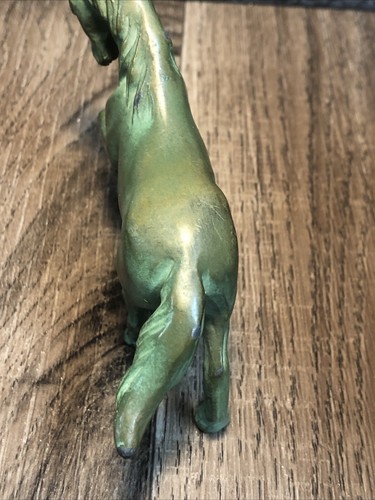 Vintage Brass Horse Sculpture Figurine Green Patina Painted? 5.5" Paperweight B8 - Picture 10 of 14