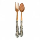 Gorham Melrose Sterling Silver & Wood Dinner 11 1/8” Salad Serving Set