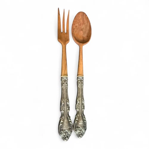 Gorham Melrose Sterling Silver & Wood Dinner 11 1/8” Salad Serving Set