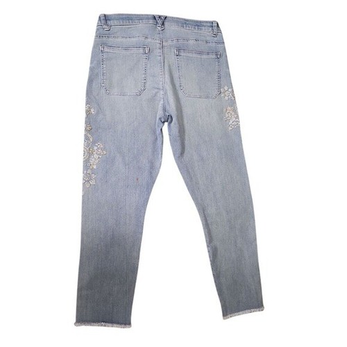Democracy High Rise Skimmer Ankle Jeans Embroidered Detail Ab Solution10P New - Picture 6 of 10