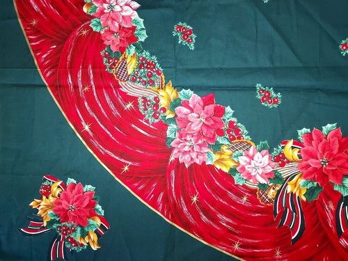 Vtg Christmas Tree Skirt & Poinsettia Medallions Fabric Panel Holiday Editions - Bild 2 von 2