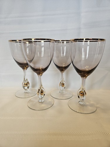 Set of 4 Vintage Amethyst Cordial Glasses Golden Ball Zuzana Czech Jozef Stanik - Picture 1 of 8