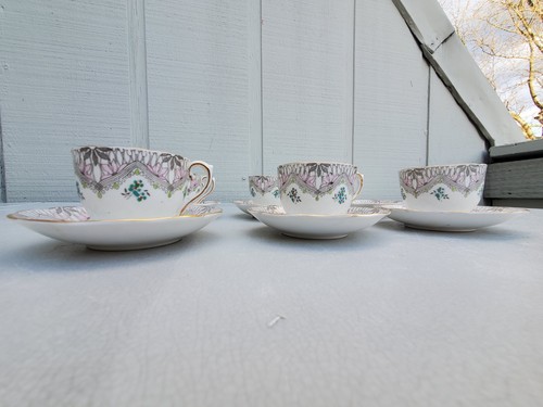 LOT OF 5 ANTIQUE SALISBURY FINE BONE CHINA ART NOUVEAU TEACUP AND SAUCERS - Picture 6 of 9