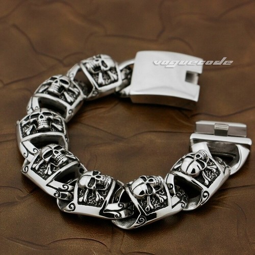 Pirate Skull Stainless Steel Link Bracelet Biker Rock Punk Jewelry 5T002A - Imagen 11 de 15