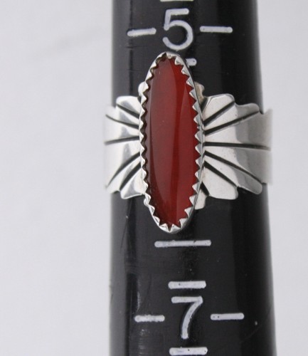 HELEN LONG Native American Navajo Sterling Silver 925 Carnelian Ring Size 5.75 - Picture 4 of 9