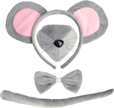 Mouse Costume Accessory Set- Mouse Ears Headband Tail Nose and Bow Tie Set