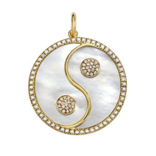Pendentif charme Ying Yang en argent sterling 925 avec diamants et nacre