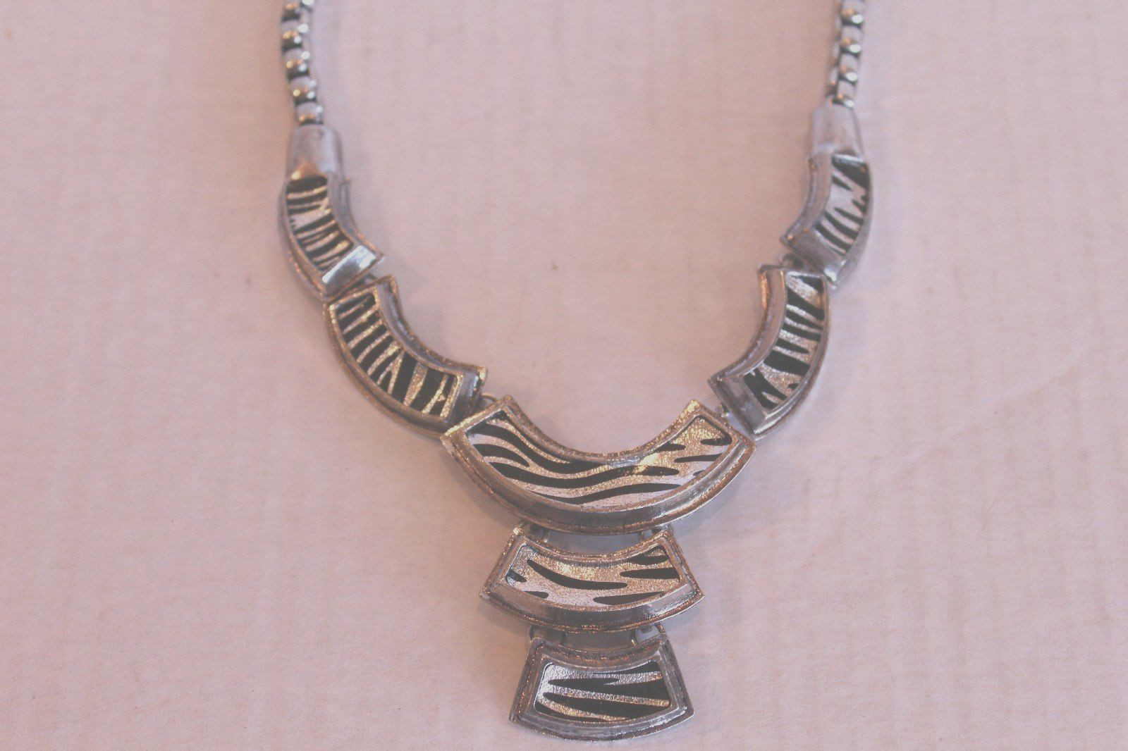 Zebra Pattern Silver Tone Bib Statement Necklace … - image 2