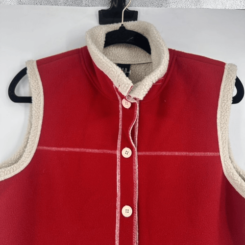 Vintage Y2K Gap Womens Faux Shearling Red Fleece Vest Large Layering Button Down - Picture 7 of 9