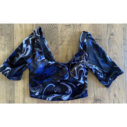 Athleta Exhilarate Velvet Crop Top A-C Agate Paisley Black Print Womens Medium M - Picture 3 of 9