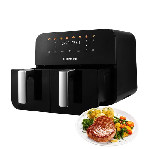 9L Dual Air Fryer 2400W Digital Cooker Oven 8-in-1 Healthy Frying Double Basket - Picture 12 of 14