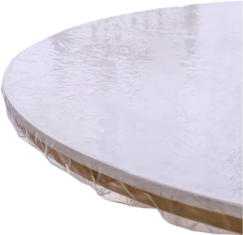 Clear round Vinyl Fitted Tablecloth, Waterproof Elasticized Plastic Table Cover - Picture 11 of 12