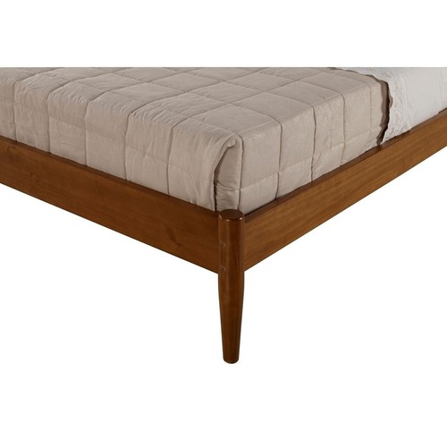Brown Finish Pine Wood Mid-Century Style King Size Panel Bed - Picture 6 of 9