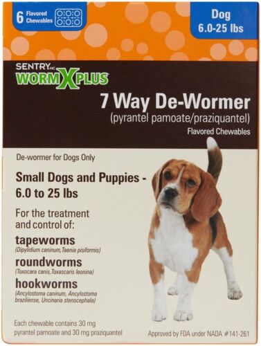 SENTRY Worm X Plus 7 Way De-Wormer for Small Dogs 6 ct package - Free Shipping