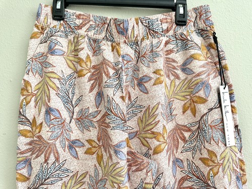 Nicole Miller Wide Leg Pants 100% Linen Leaves Botanical Rusty Brown L Large - Picture 2 of 4
