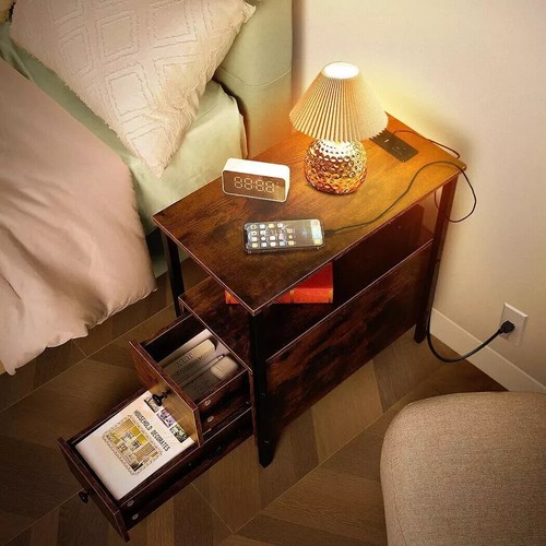 End Table with Charging Station Usb Ports Nightstand Storage Side Coffee Table:) - Picture 5 of 11