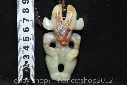 Pendentif ancien 3.4" culture chinoise Hongshan mode sculpture jade dieu soleil hélios