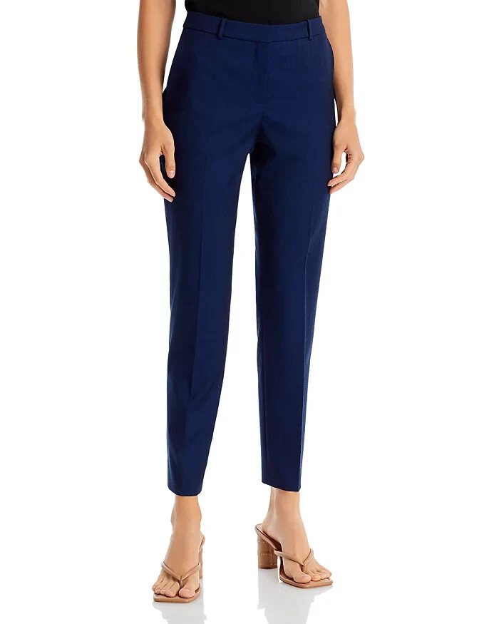 Брюки BOSS Tiluna15 Slim Leg Женские из 6 легких темно-синих полушерстяных брюк с застежкой на крючок и планку