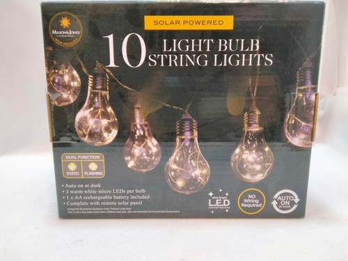Solar Powered 10 Clear Light Bulb String LED Lights Outdoor Garden Fairy Lights - Picture 6 of 6