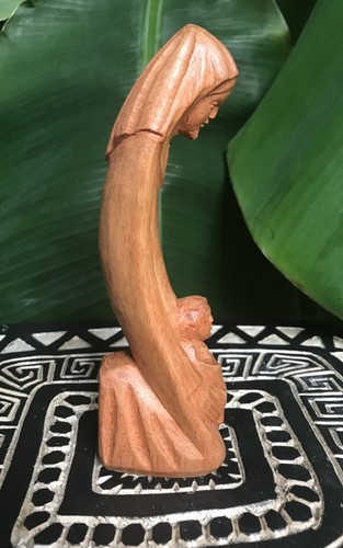 Carved Palisander Wood Madonna and Child Sculpture Figure Religious Carving  - Foto 4 di 4