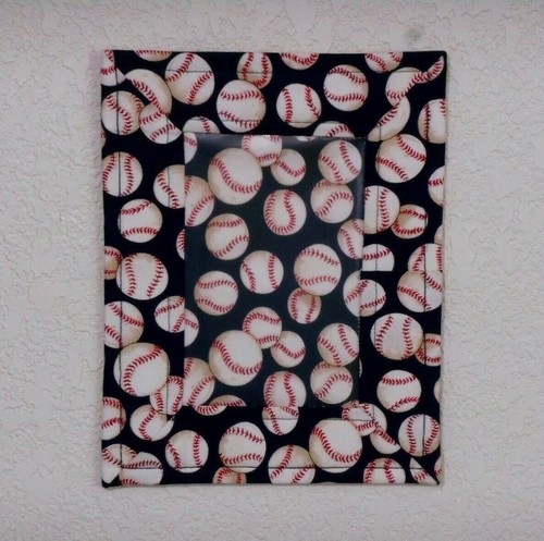 Designer Photo Frame Fabric Cloth Frame Baseball Themed Pocket fits 4x6" Photo - Picture 2 of 5