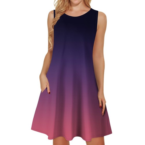 Womens Summer Dresses Loose U Neck Sleeveless Sundresses Dress With Pockets - Picture 13 of 39