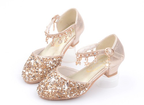 Festliche Kinder Mädchen Schuhe Absatz Glitzer Hochzeit Party Prinzessin Schuhe - Bild 12 von 37
