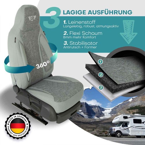 Fundas de asiento de autocaravana Pilot adecuadas para Adria Mobil Twin S SL Plus (gris) - Imagen 2 de 13